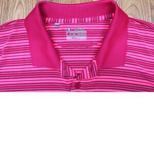 UNDER ARMOUR HEATGEAR POLO SHIRT POLY/SPANDEX PINK STRIPE 2X-LARGE, XXL